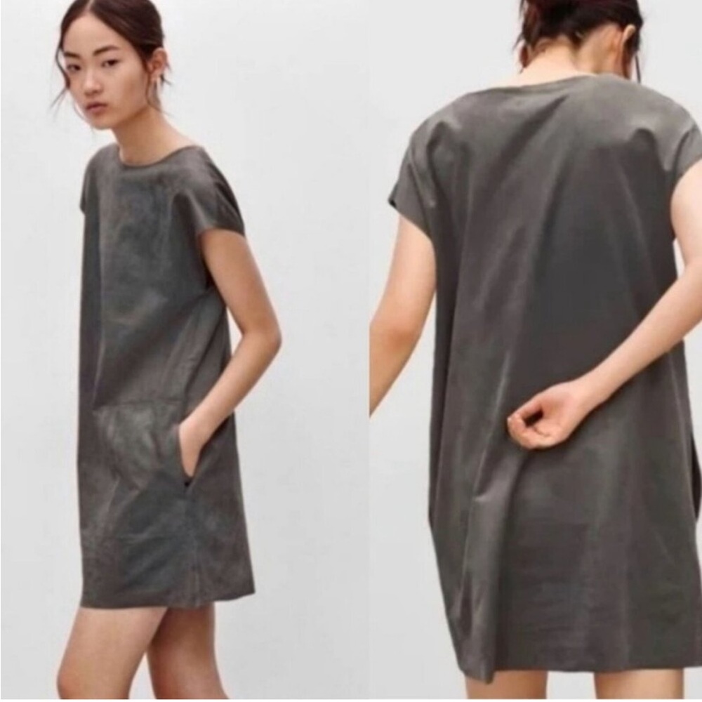 Aritzia Wilfred Free Nori Mini Dress XS Gray Boxy Shift Vegan Suede